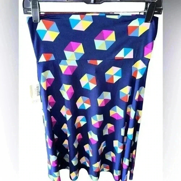 Lularoe small blue geometric slinky Azure skirt. NWT. A-Line, wide waistband - Picture 2 of 5